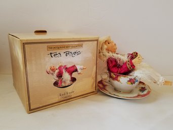 Vintage Jacqueline Kent Collection Tea Cup & Saucer 'tea Bags' Red Rosie No. 346003 - Box Included