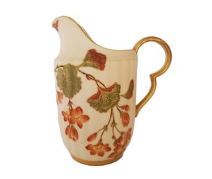 Small Antique Royal Worcester Hand Painted Blush Ivory & Gold Floral Creamer Pitcher Ca 1888