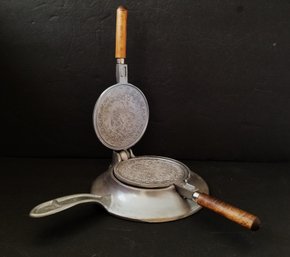 Vintage Scandinavian Krumkake Iron With Wooden Handles By Nordic Ware