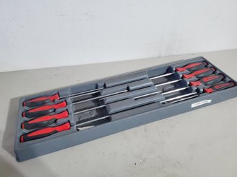 Vintage SNAP ON Tools USA Set Of Eight Red / Black Instinct Soft Handled Screwdrivers-flat & Phillips Head