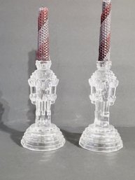 Pair Of Princess House Lead Crystal 8' Soldier Nutcracker Candle Holders