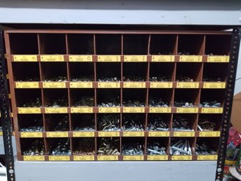 Large Lawson Bolt &  Washers Bin, All Cubbies Labeled, Loaded With Inventory