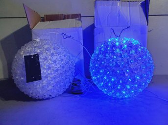 Two Never Used Season's Design Celestial Lights Blue LED Lighted Holiday Hanging Balls