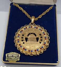 Vintage Regal Gems 18kt Gold Electroplate Liberty Bell Pendant Necklace