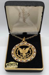 Vintage 18kt Gold Electroplate Eagle Pendant Necklace In Case