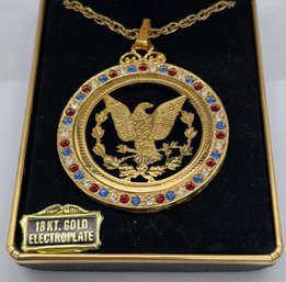 Vintage 18kt Gold Electroplate Eagle Pendant Necklace In Case