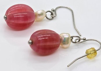 Vintage Pink & White Dangle Earrings