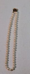 Single Strand Of Pearls With 14k Gold Rosebud Clasp