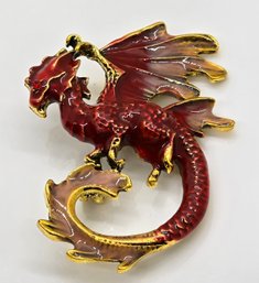 Incredible Red & Gold Dragon Brooch