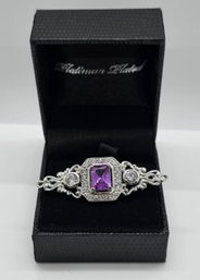 Simulated Purple And White Diamond Brooch In Sterling