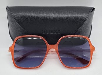 Guess Orange Square Frame Blue Gradient Lens Sunglasses With Branded Case