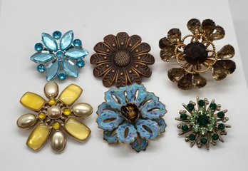 Lot Of 6 Assorted Flower Brooches