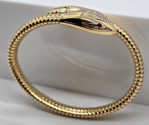 Simulated Pink And White Diamond Snake Bangle Bracelet In 14k Yellow Gold Over Sterling