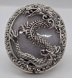 Bali, Natural Jade Dragon Ring In Sterling