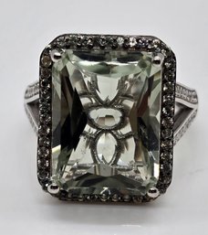 Radiant Cut Premium Prasiolite, Green Sapphire Ring In Platinum Over Sterling