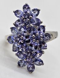 Tanzanite Floral Ring In Platinum Over Sterling