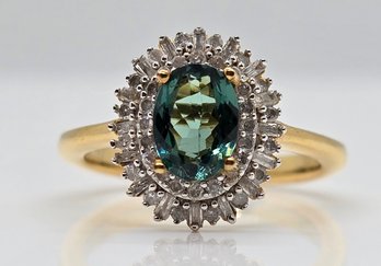 Premium Ocean Apatite, Diamond Ring In Yellow Gold Over Sterling