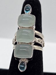 Sajen Silver, Aquamarine Apatite Ring In Sterling