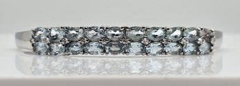 Sky Blue Topaz, Faux Diamond Bangle Bracelet In Stainless Steel