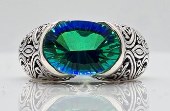 Bali, Peacock Quartz Ring In Sterling