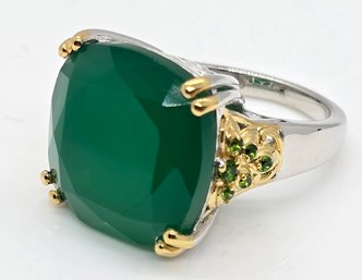 Green Onyx, Chrome Diopside Ring In Yellow Gold And Platinum Over Sterling