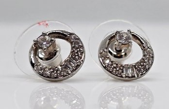 White Zircon Circle Earrings In Platinum Over Sterling