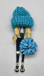 Cute Acrylic Girl Brooch With Oversized Knitted Hat