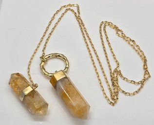 Pretty Citrine Necklace In Gold Tone