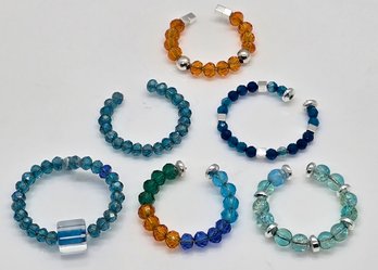 Six Handcrafted Beaded Rings In Stainless Steel