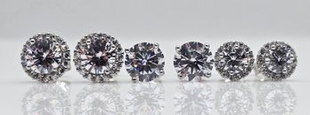 Three Premium Pairs Of White CZ Stud Earrings