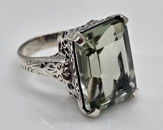 Emerald Cut Green Prasiolite Sterling Silver Ring