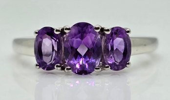 3 Stone Amethyst Ring In Sterling