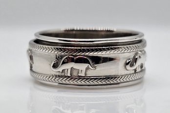 Size 8 Elephant Spinner Ring In Sterling