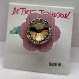 New Betsy Johnson Pink Flower Crystal & Resin Ring