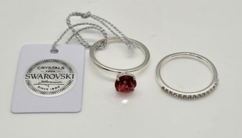 Padparadscha Swarovski Crystal, Faux Diamond Rings In Sterling