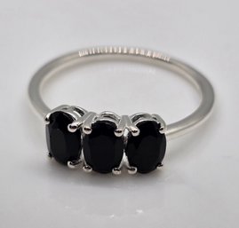 Black Spinel 3 Stone Ring In Sterling