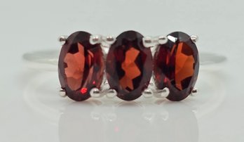 Red Garnet 3 Stone Ring In Sterling