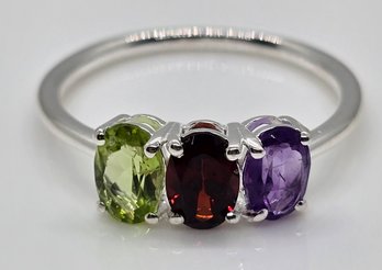 Peridot, Amethyst & Garnet Ring In Sterling