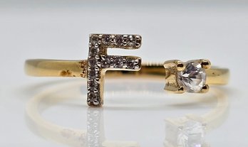 White Zircon Initial F Ring In Yellow Gold Over Sterling