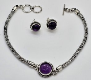 Bali, Amethyst Bracelet And Earrings In Sterling