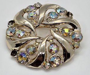 Vintage Rhinestone Brooch In Silvertone