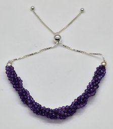 Amethyst Multi-row Beaded Bolo Bracelet In Sterling