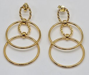 Italian 14k Yellow Gold Over Sterling Circle Drop Interlocked Earings