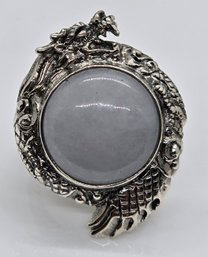 Bali, Natural Jade Dragon Ring In Sterling