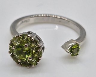 Peridot Anxiety Spinner Openable Band Adjustable Ring In Platinum Over Sterling