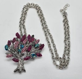 Multicolor Austrian Crystal And Glass Tree Brooch Or Pendant Necklace