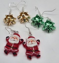 Three Pair Of Handmade Christmas Earrings With Sterling Ear Wires