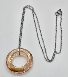 Simulated Champagne Quartz Pendant Necklace In Stainless