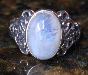 White Rainbow Moonstone Sterling Silver Ring