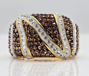 White And Champagne Austrian Crystal Ring In 18 Karat Gold Over